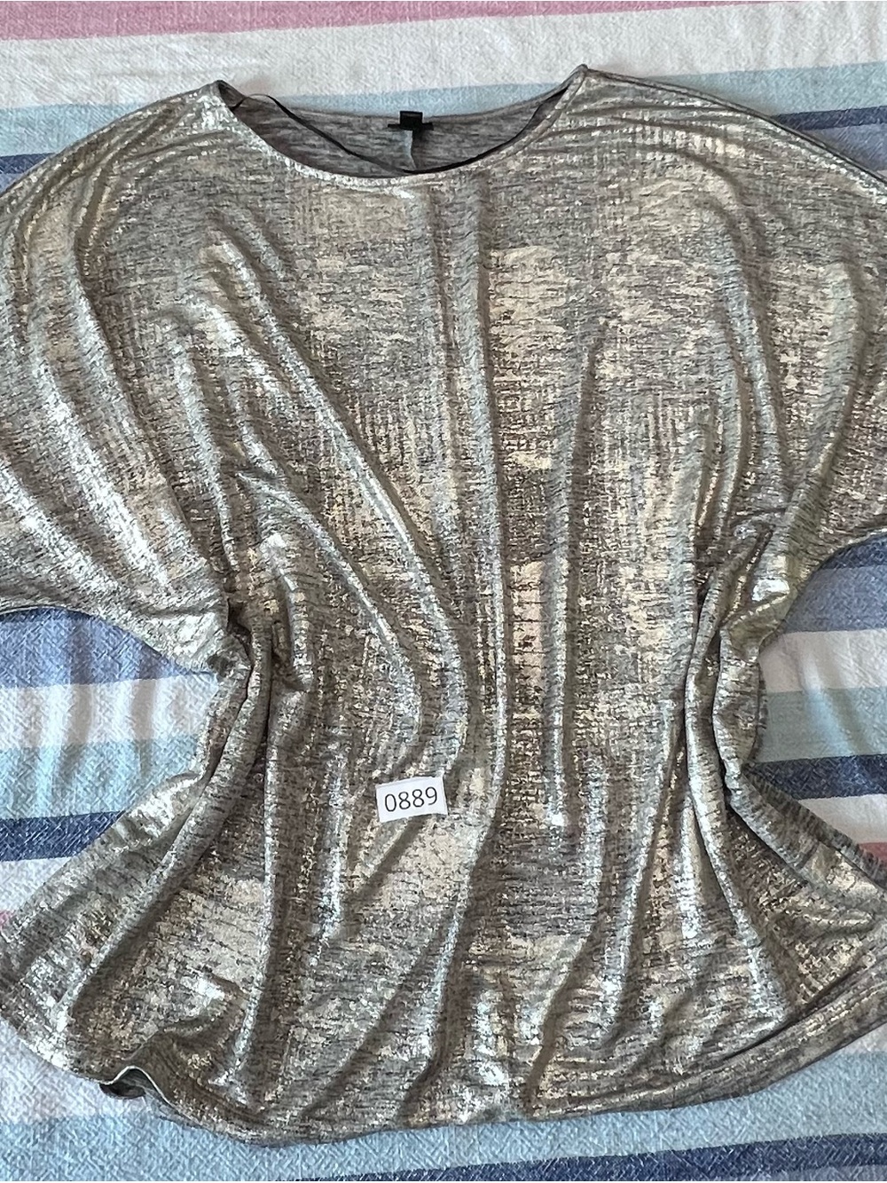 Worthington Metallic Silver Short Sleeve Knit Tee